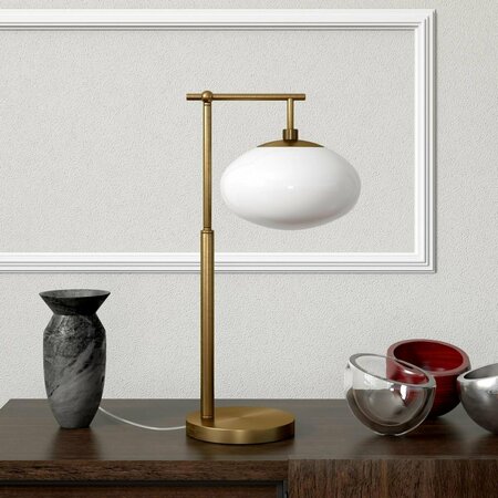 HUDSON & CANAL 25 in. Blume Arc Table Lamp with Glass Shade, Brushed Brass & White Milk TL1499